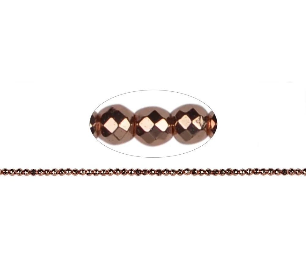 Heilstein & Edelstein-Strang - Kugeln, Hämatin rosegold (gef.), facettiert, 03mm