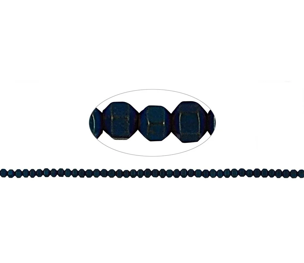 Heilstein & Edelstein-Strang - Hexagon, Hämatin blau (gef.), matt, facettiert, 02mm