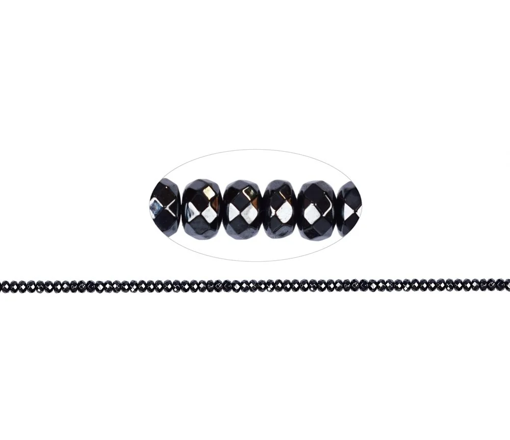 Heilstein & Edelstein-Strang - Button, Hämatin, facettiert, 04mm (39cm)