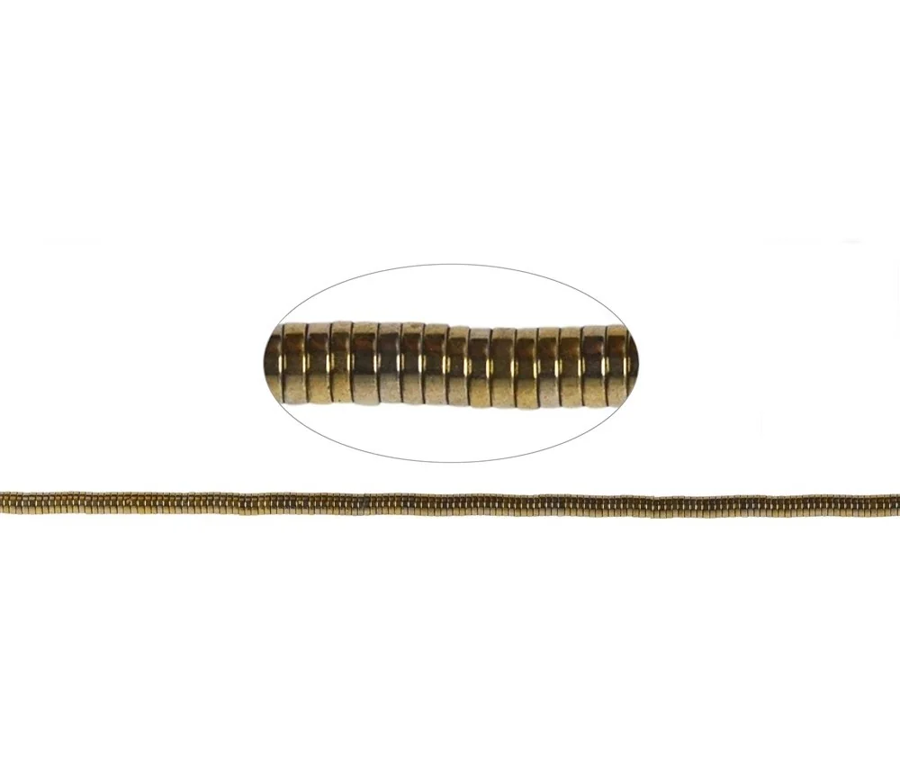 Heilstein & Edelstein-Strang - Zylinder (Heisihi), Hämatin gold (gef.), 01 x 04mm