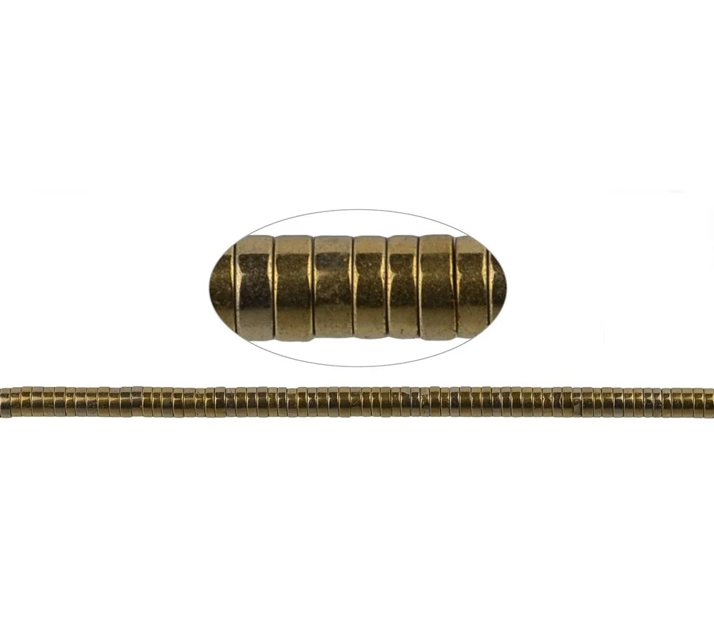 Heilstein & Edelstein-Strang - Zylinder (Heisihi), Hämatin gold (gef.), 01 x 03mm
