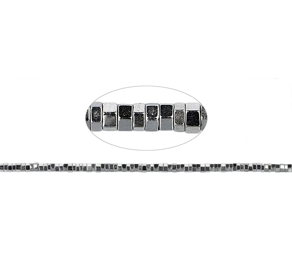 Heilstein & Edelstein-Strang - Zylinder (Heisihi), Hämatin silber (gef.), facettiert, 01 x 02mm