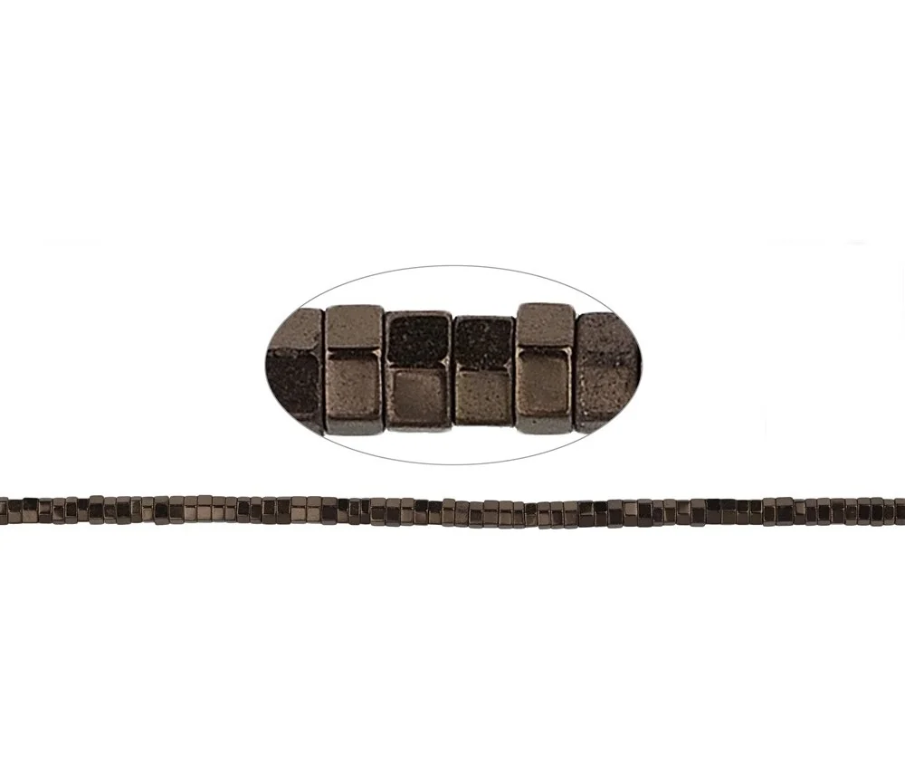 Heilstein & Edelstein-Strang - Zylinder (Heisihi), Hämatin coffee (gef.), facettiert, 01 x 02mm