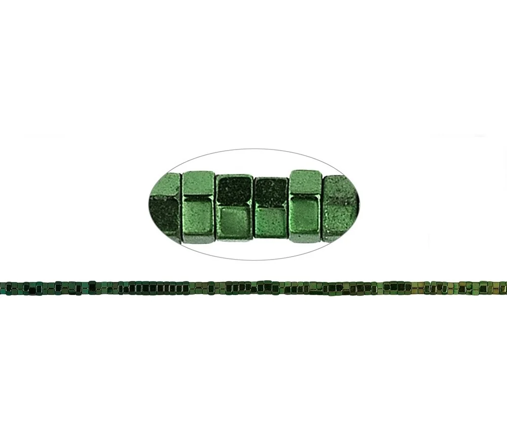 Heilstein & Edelstein-Strang - Zylinder, Hämatin blau-grün (gef.), facettiert, 01 x 02mm