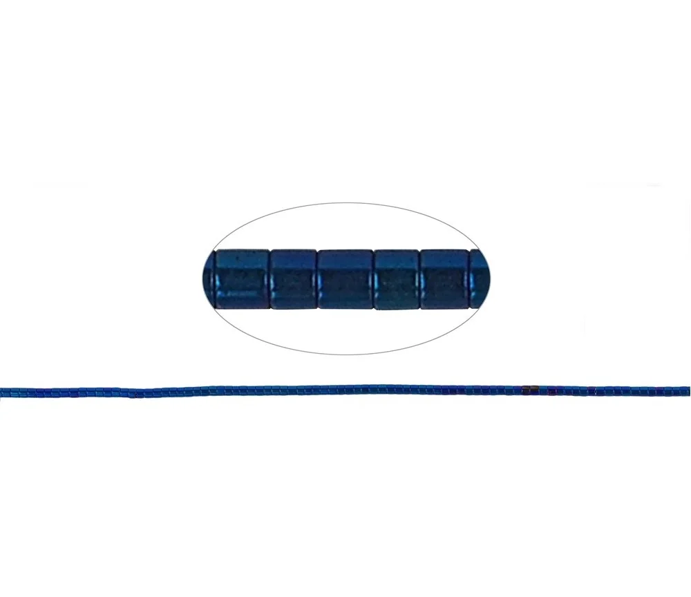 Heilstein & Edelstein-Strang - Zylinder (Heishi), Hämatin blau (gef.) matt, 01 x 01mm