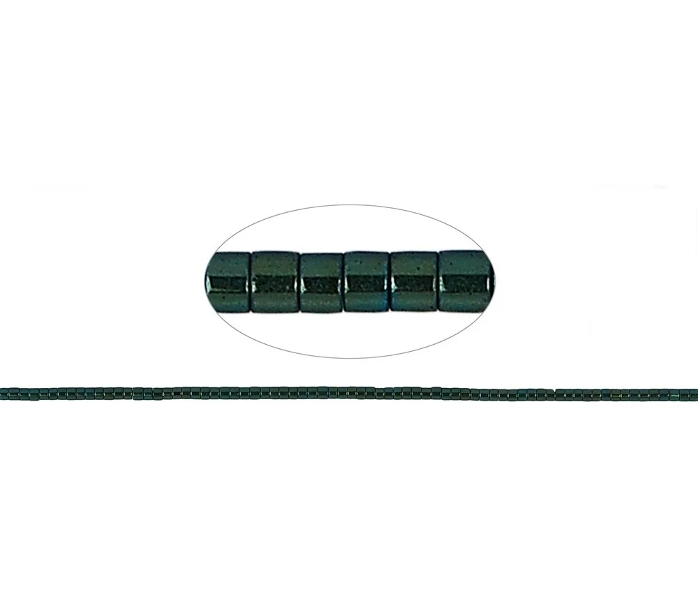 Heilstein & Edelstein-Strang - Zylinder (Heishi), Hämatin blau-grün (gef.), 01 x 01mm