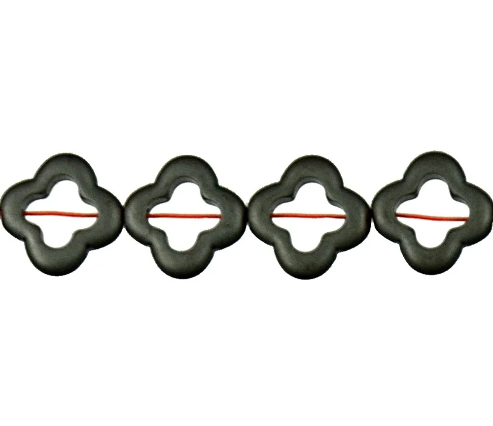 Heilstein & Edelstein-Strang - Rahmen Blüte, Hämatin matt, 15 x 15mm