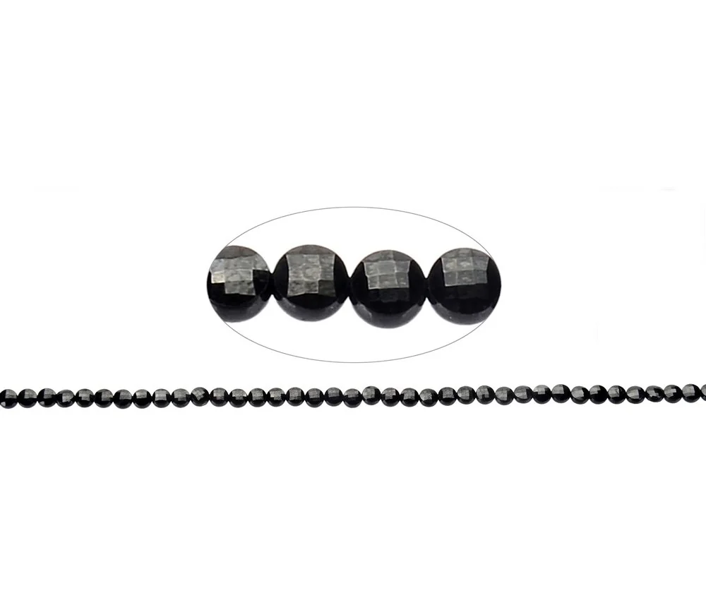 Heilstein & Edelstein-Strang - Scheibe/Coin, Spinell (schwarz), facettiert, 04 x 02mm (39cm)