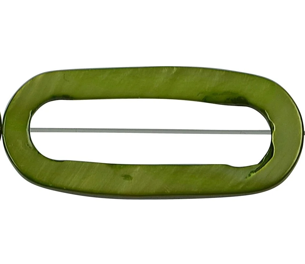 Heilstein & Edelstein-Strang - Rahmen oval, Perlmutt kiwigrün (gef.), 40 x 27mm