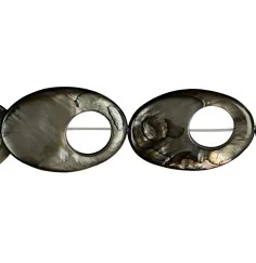 Heilstein & Edelstein-Strang - Perlmutt silber dunkel (gef.), Fischauge , 30 x 20mm