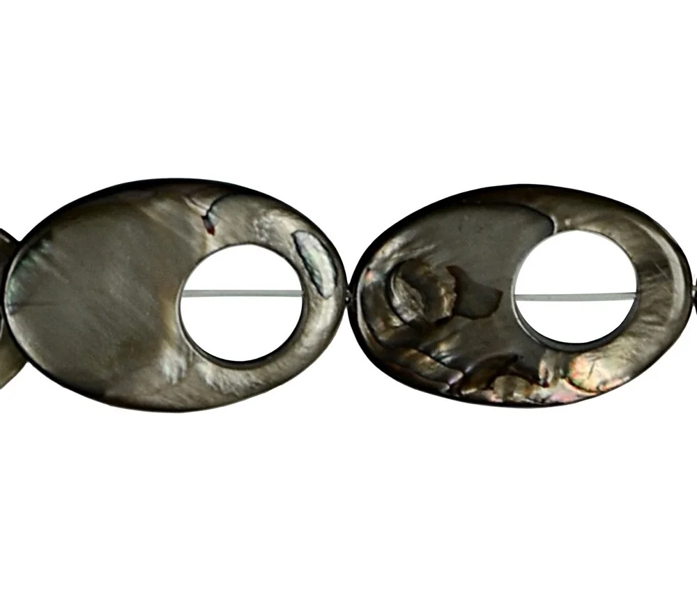 Heilstein & Edelstein-Strang - Perlmutt silber dunkel (gef.), Fischauge , 30 x 20mm