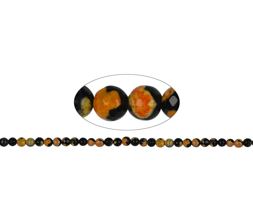 Heilstein & Edelstein-Strang - Kugeln, Achat (Sunset) orange (gef.), facettiert, 06mm