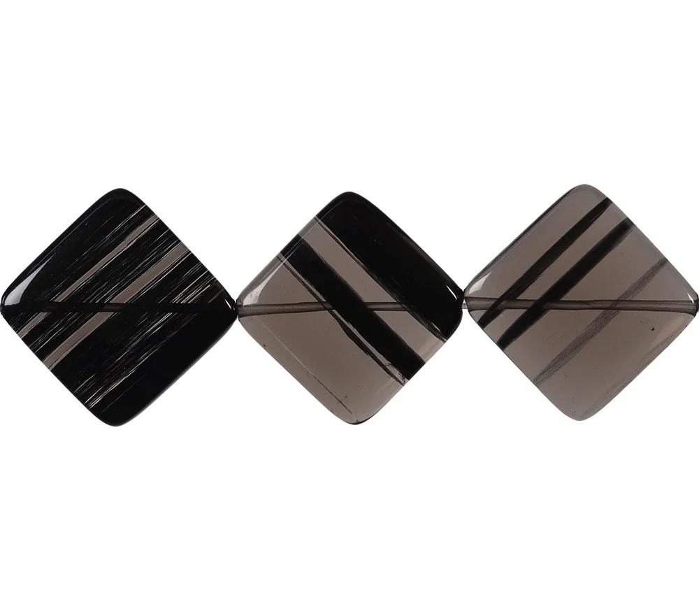 Heilstein & Edelstein-Strang - Quadrat diagonal gebohrt, Obsidian (Lamellenobsidian), 20mm