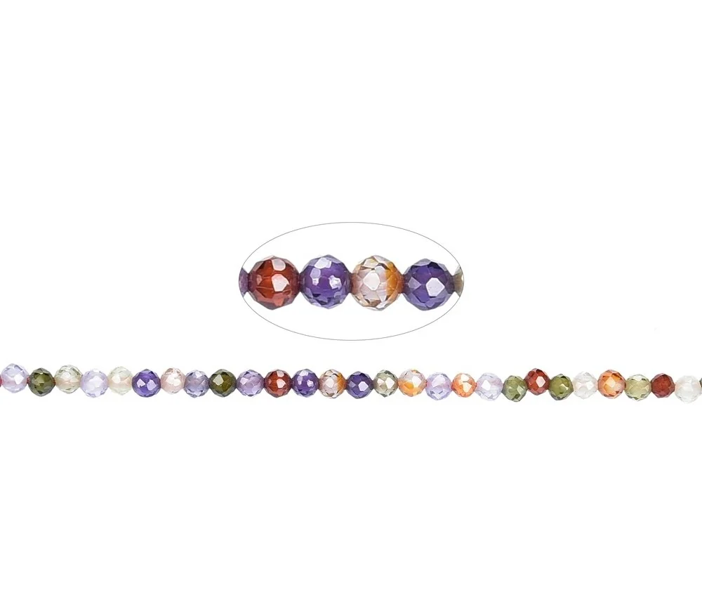 Heilstein & Edelstein-Strang - Kugeln, Cubic Zirkonia bunt (synt.), facettiert, 02,0mm (38cm)