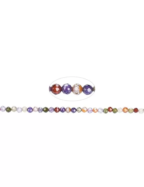 Heilstein & Edelstein-Strang - Kugeln, Cubic Zirkonia bunt (synt.), facettiert, 03mm (38cm)