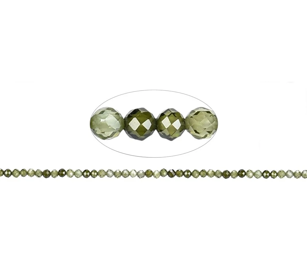Heilstein & Edelstein-Strang - Kugeln, Cubic Zirkonia grün (synt.), facettiert, 02,5mm (38cm)