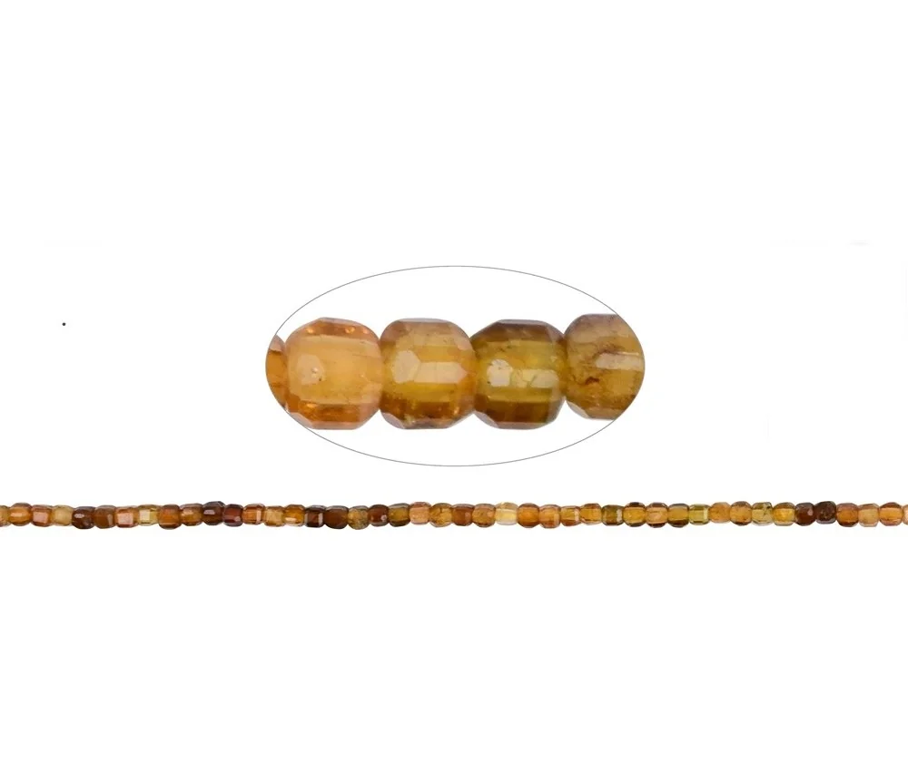 Heilstein & Edelstein-Strang - Würfel, Turmalin (gelb), 02 x 02mm, facettiert