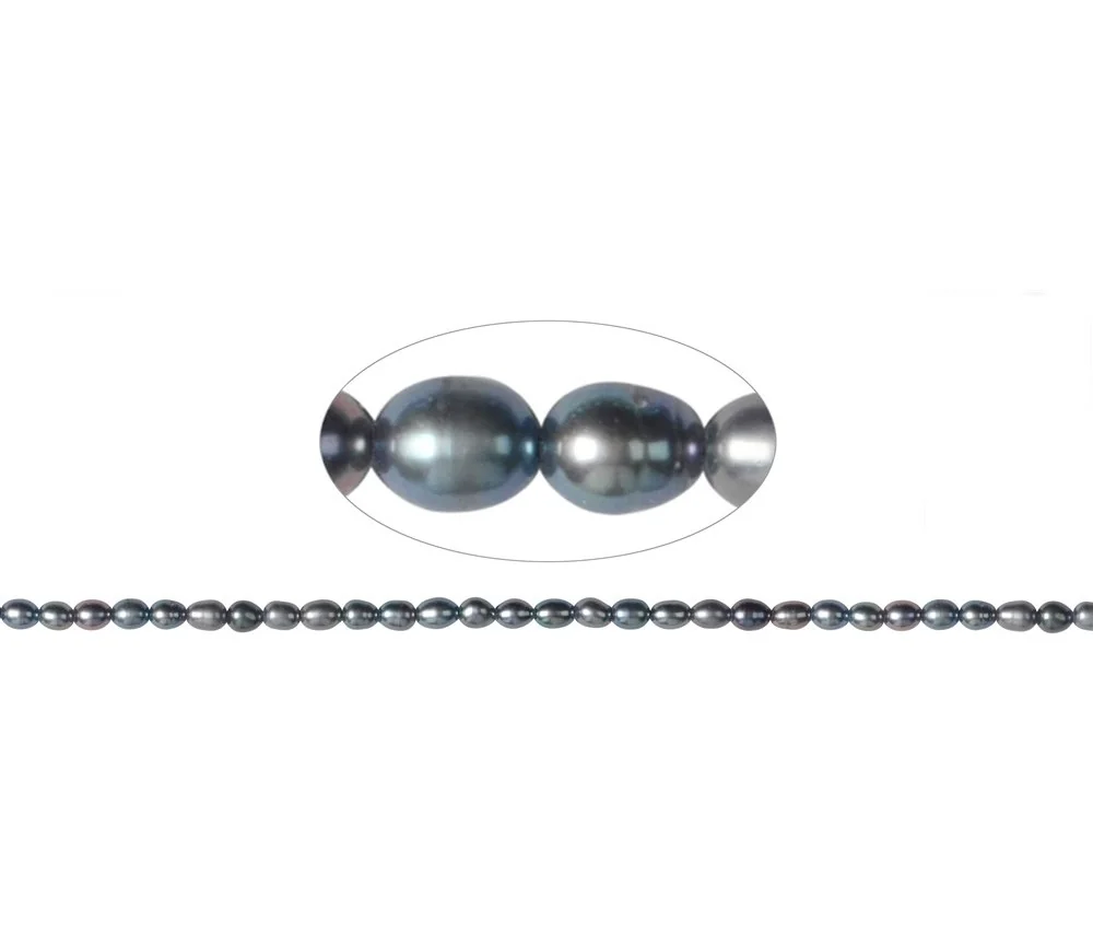 Heilstein & Edelstein-Strang - Reiskorn, Süßwasser-Perle A+, petrol (gef.), 05 x 03-04mm (36cm)