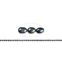 Heilstein & Edelstein-Strang - Reiskorn, Süßwasser-Perle AB, petrol hell (gef.), 06-07mm