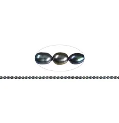 Heilstein & Edelstein-Strang - Reiskorn, Süßwasser-Perle AB, petrol hell (gef.), 06-07mm