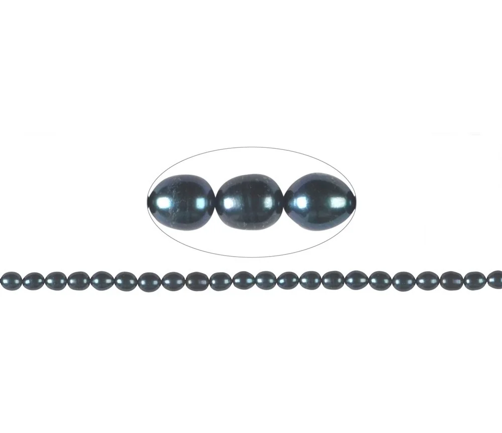 Heilstein & Edelstein-Strang - Reiskorn, Süßwasser-Perle AB, petrol (gef.), 07-08mm (39cm)