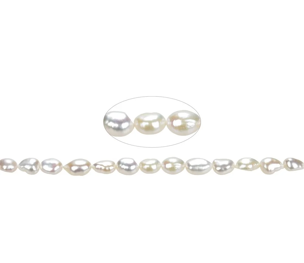 Heilstein & Edelstein-Strang - Freeform flach, Süßwasser-Perle AB, weiß-creme (natur), 09-10mm - 3er Pack