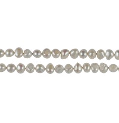 Heilstein & Edelstein-Strang - Freeform flach/rundlich, Süßwasser-Perle AB, weiß-creme, 08-10mm, ca. 160cm