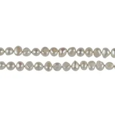 Heilstein & Edelstein-Strang - Freeform flach/rundlich, Süßwasser-Perle AB, weiß-creme, 08-10mm, ca. 160cm