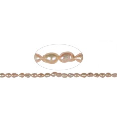 Heilstein & Edelstein-Strang - Freeform flach, Süßwasser-Perle AB, lachs (natur), 10-11 x 07-08mm