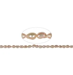 Heilstein & Edelstein-Strang - Freeform flach, Süßwasser-Perle AB, lachs (natur), 10-11 x 07-08mm