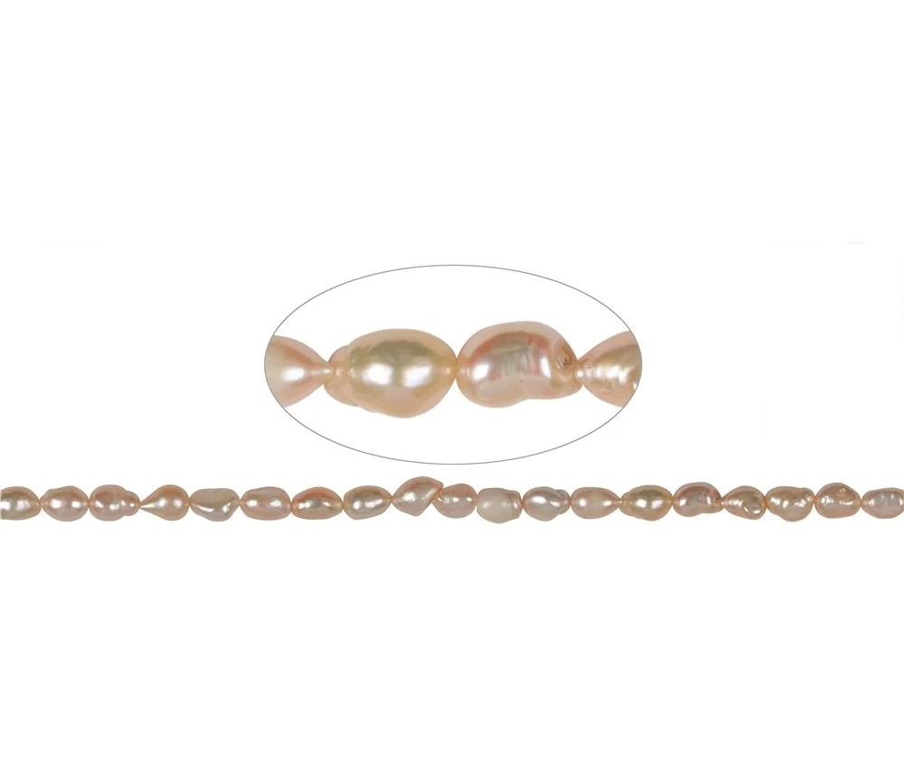 Heilstein & Edelstein-Strang - Freeform flach, Süßwasser-Perle AB, lachs (natur), 10-11 x 07-08mm