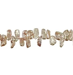 Heilstein & Edelstein-Strang - flach, Süßwasser-Perle orange-rosa (natur), ca. 08-12 x 14-20mm