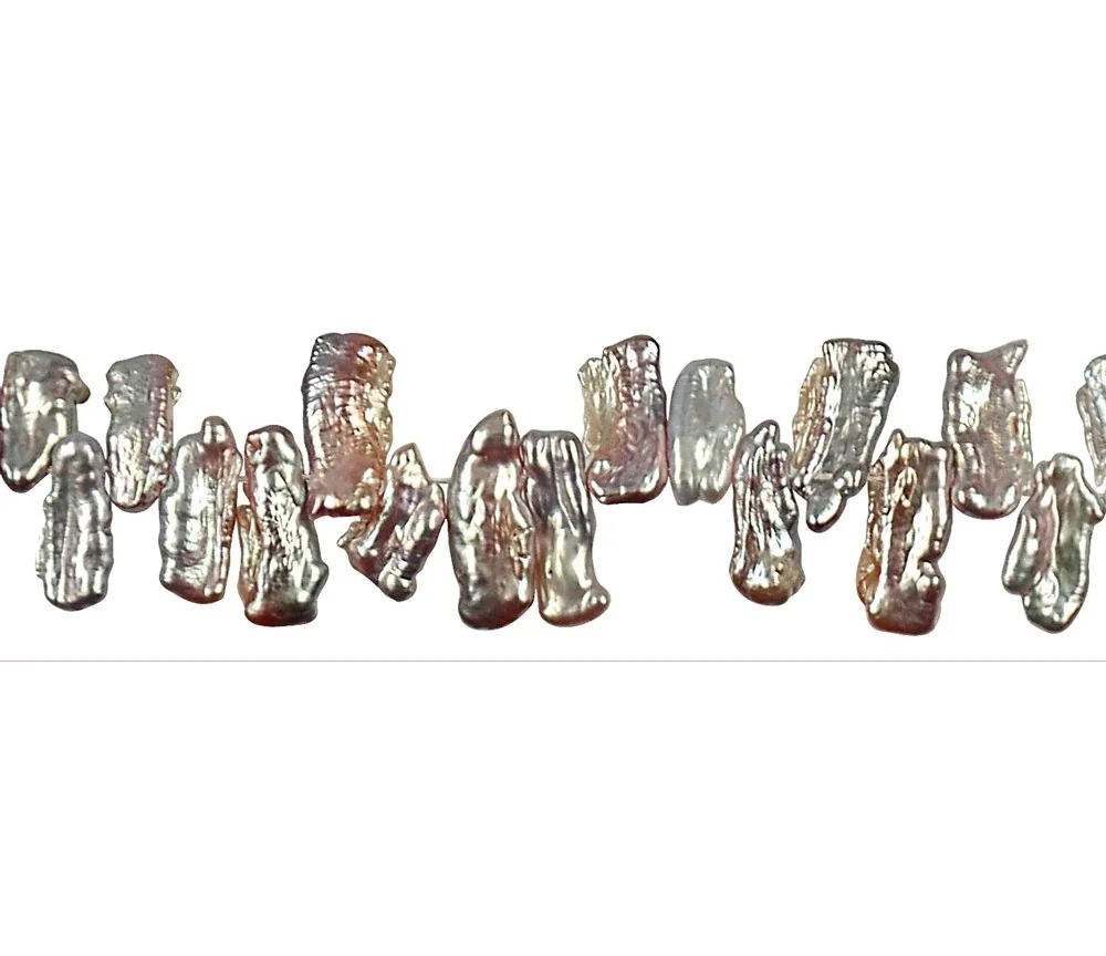 Heilstein & Edelstein-Strang - flach, Süßwasser-Perle violett hell (natur), ca. 08-12 x 14-20mm