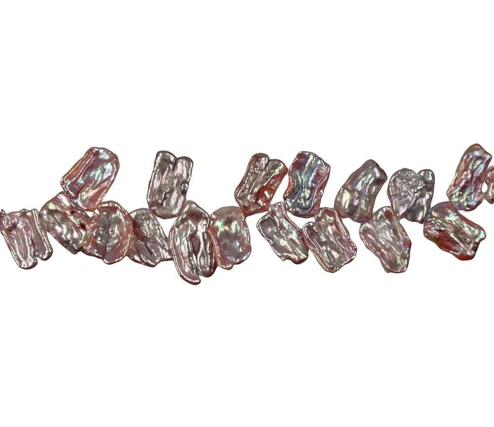 Heilstein & Edelstein-Strang - flach, Süßwasser-Perle violett dunkel (natur), ca.12-15 x 20-25mm