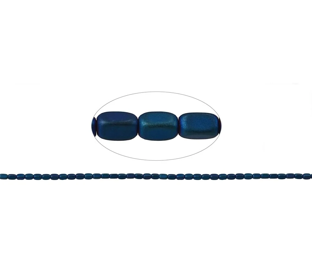 Heilstein & Edelstein-Strang - Quader gerundet, Hämatin blau (gef.) matt, 05 x 03mm- 3er Pack