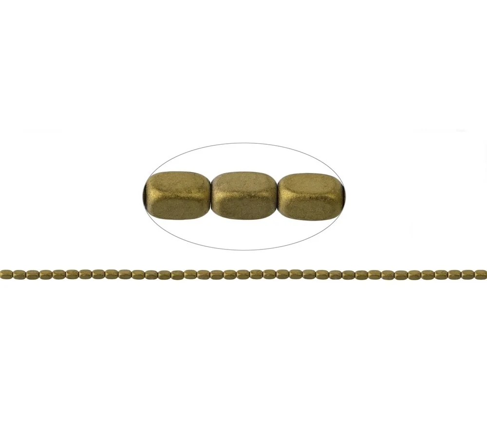 Heilstein & Edelstein-Strang - Quader gerundet, Hämatin gold (gef.) matt, 05 x 03mm- 3er Pack