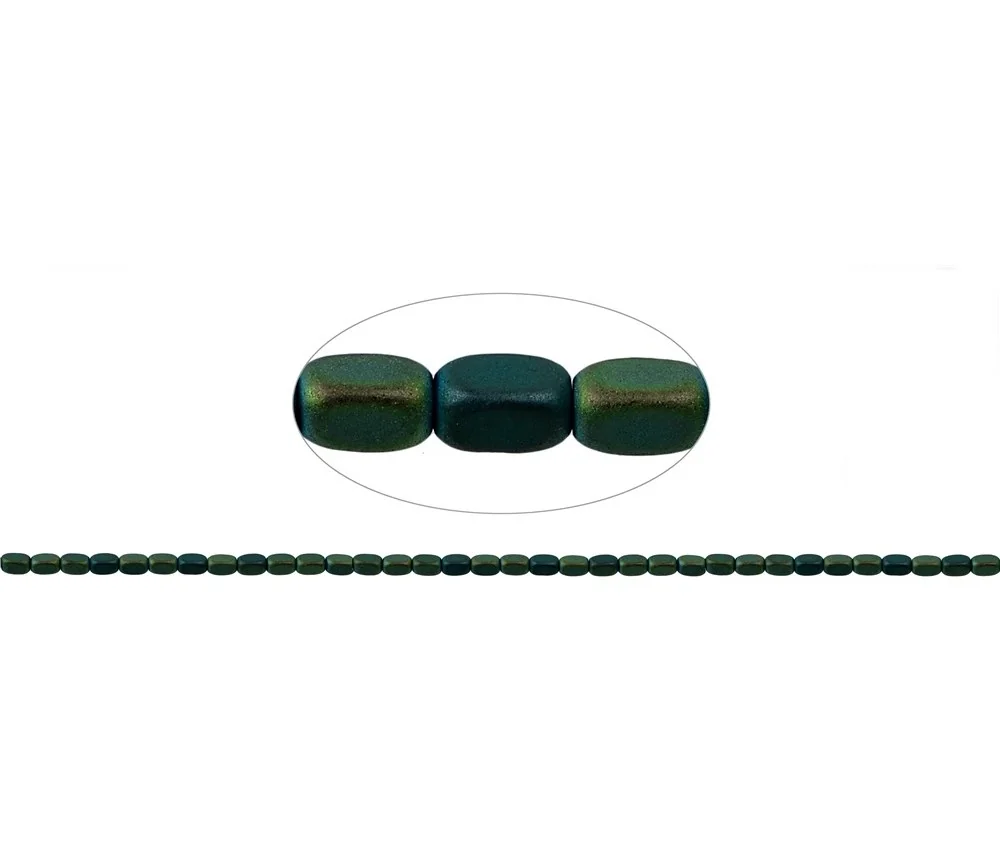 Heilstein & Edelstein-Strang - Quader gerundet, Hämatin blau-grün (gef.) matt, 05 x 03mm- 3er Pack