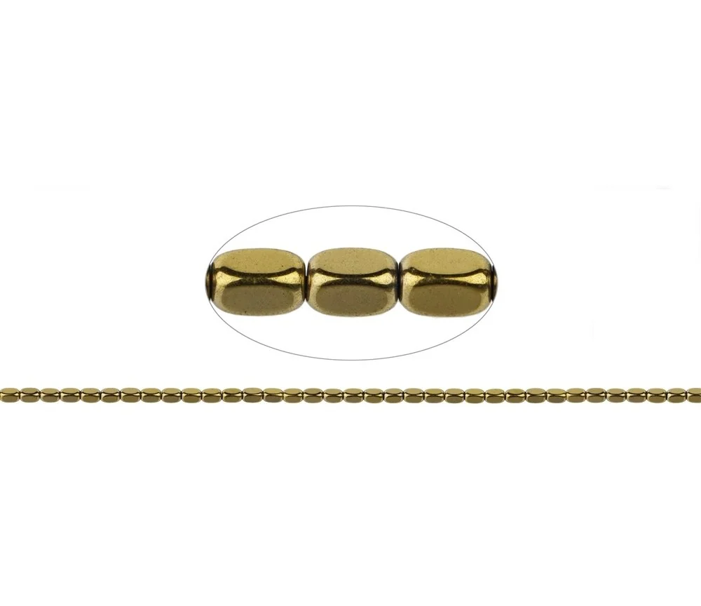 Heilstein & Edelstein-Strang - Quader gerundet, Hämatin gold (gef.), 05 x 03mm- 3er Pack