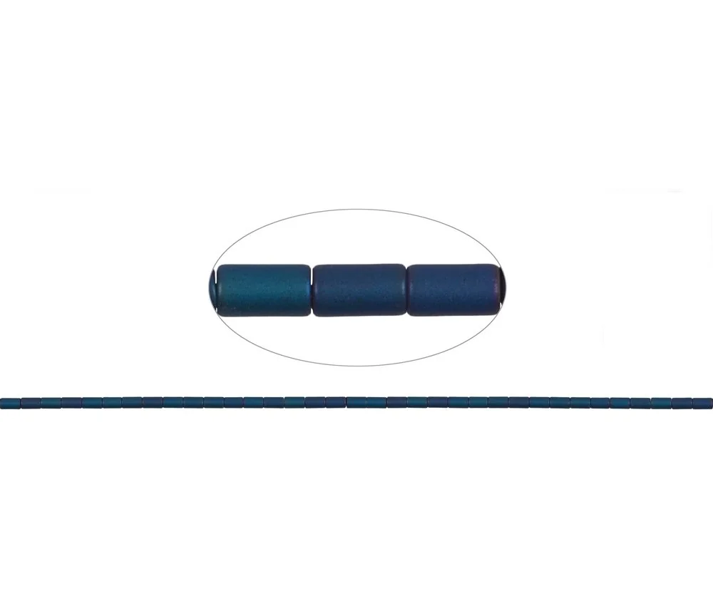 Heilstein & Edelstein-Strang - Zylinder, Hämatin blau (gef.) matt, 05 x 03mm- 3er Pack