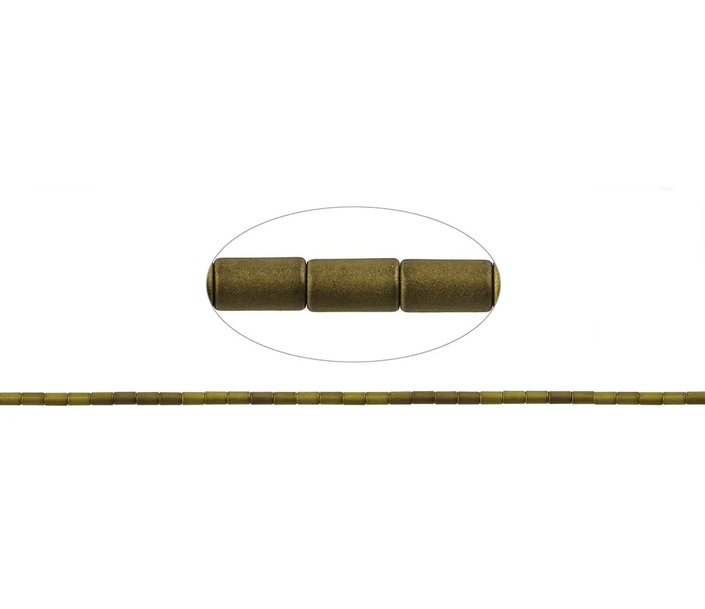 Heilstein & Edelstein-Strang - Zylinder, Hämatin gold (gef.) matt, 05 x 03mm- 3er Pack