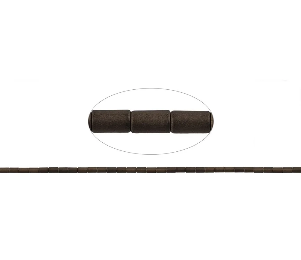 Heilstein & Edelstein-Strang - Zylinder, Hämatin coffee (gef.) matt, 05 x 03mm- 3er Pack