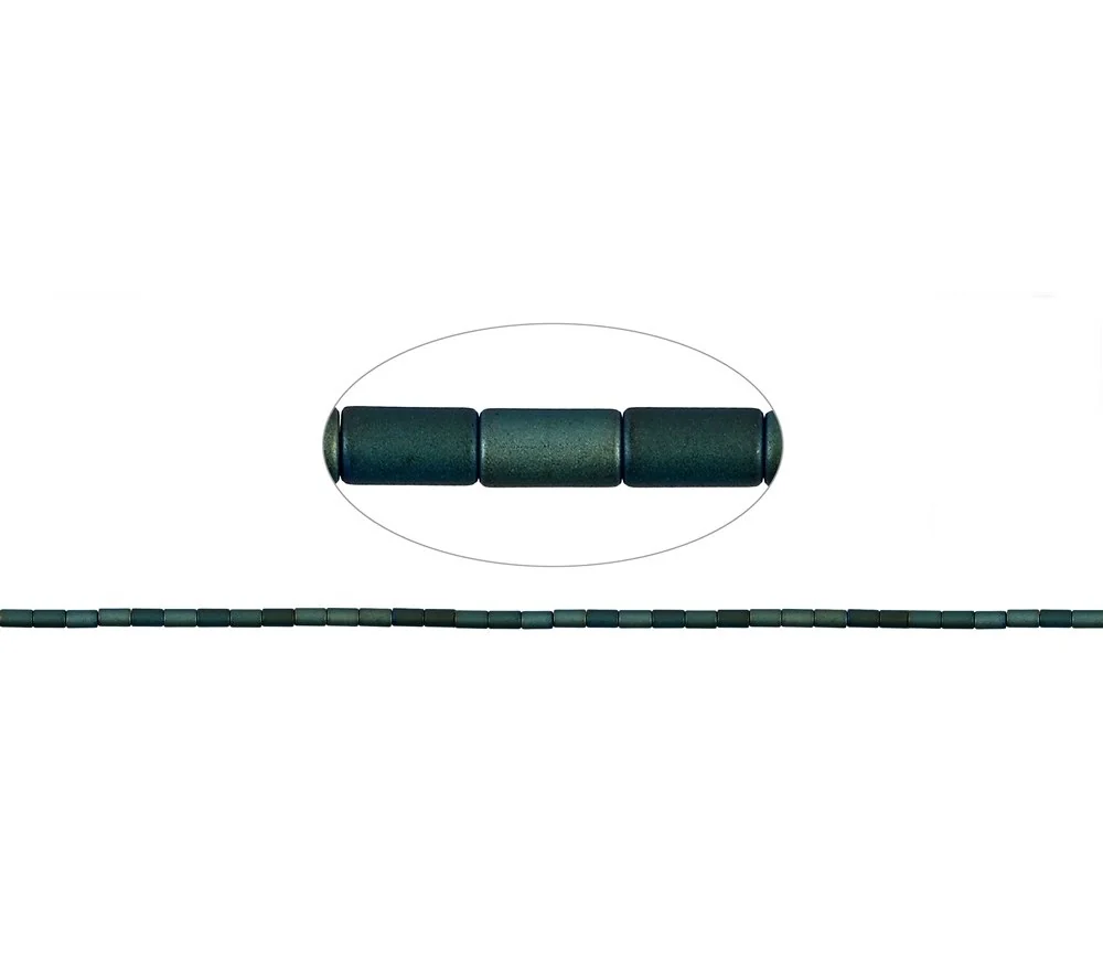 Heilstein & Edelstein-Strang - Zylinder, Hämatin blau-grün (gef.) matt, 05 x 03mm- 3er Pack
