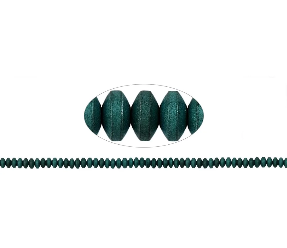 Heilstein & Edelstein-Strang - Button, Hämatin blau-grün (gef.) matt, 02 x 04mm- 3er Pack