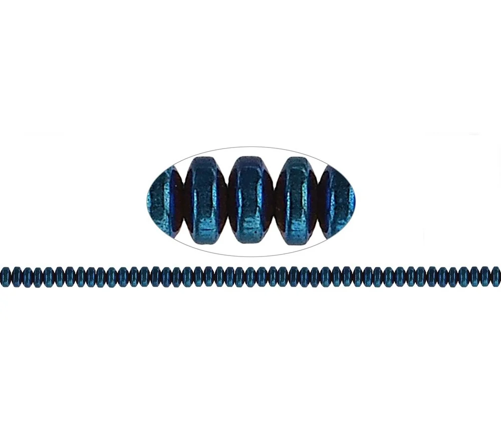 Heilstein & Edelstein-Strang - Button, Hämatin blau (gef.), 02 x 04mm- 3er Pack