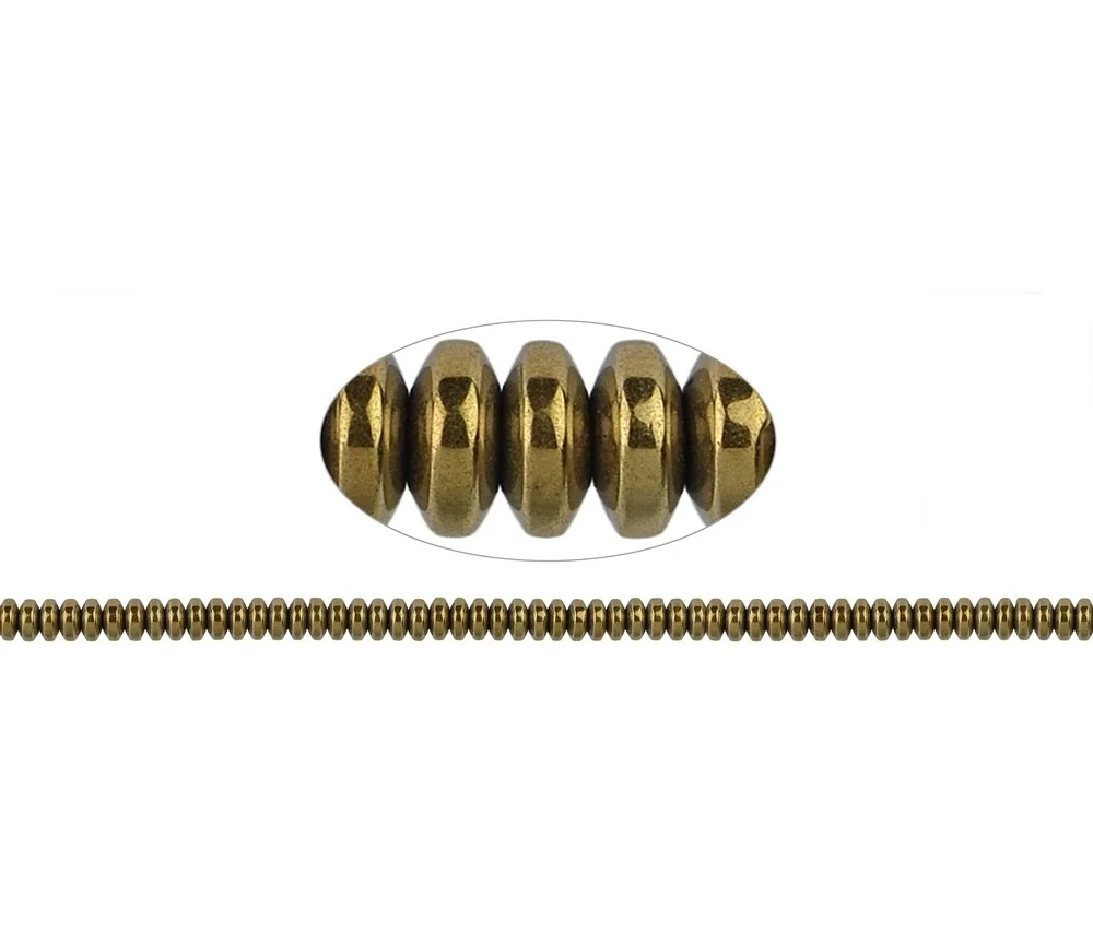 Heilstein & Edelstein-Strang - Button, Hämatin gold (gef.), 02 x 04mm- 3er Pack