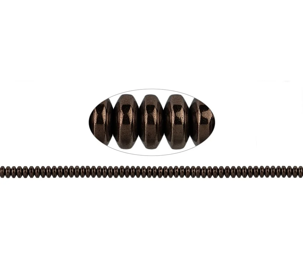 Heilstein & Edelstein-Strang - Button, Hämatin coffee (gef.), 02 x 04mm- 3er Pack