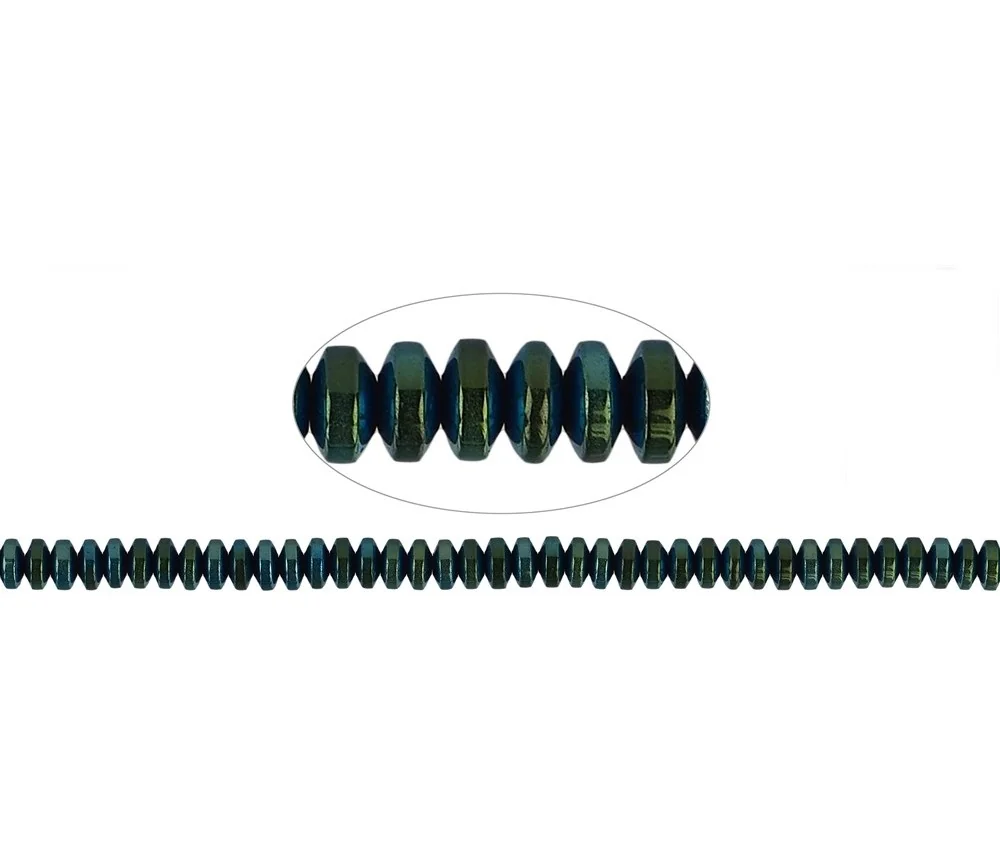 Heilstein & Edelstein-Strang - Button, Hämatin blau-grün (gef.), 02 x 04mm- 3er Pack