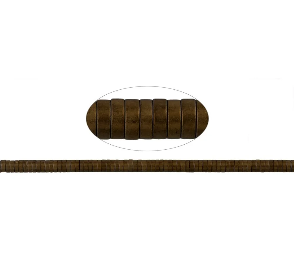 Heilstein & Edelstein-Strang - Zylinder (Heisihi), Hämatin braun (gef.) matt, 01 x 03mm