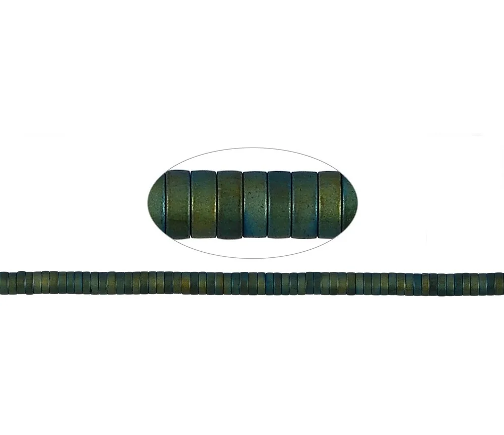 Heilstein & Edelstein-Strang - Zylinder (Heisihi), Hämatin blau-grün (gef.) matt, 01 x 03mm