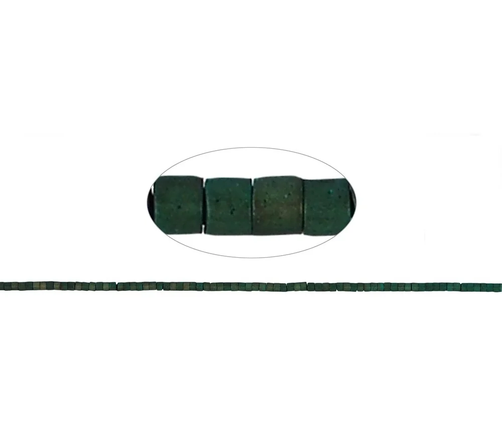 Heilstein & Edelstein-Strang - Zylinder (Heishi), Hämatin blau-grün (gef.) matt, 01 x 01mm